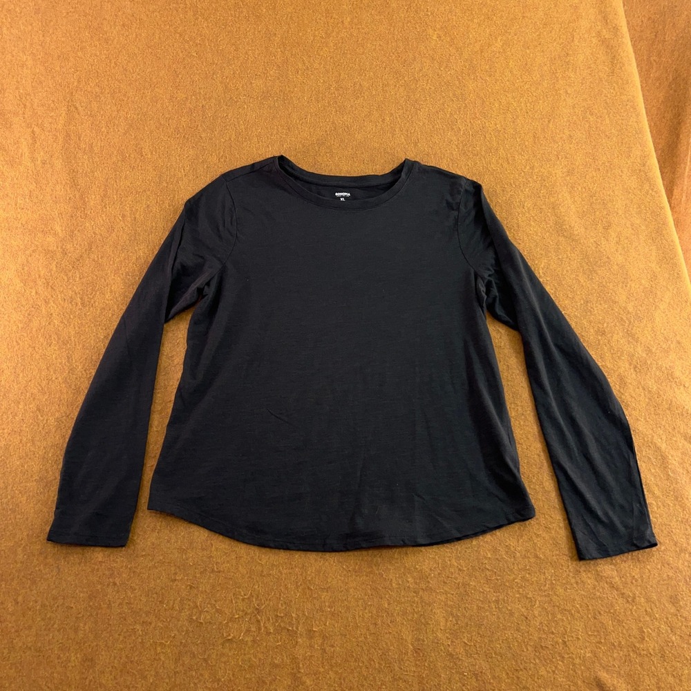 Sonoma Womens XL Black Everyday Long-Sleeve Crewneck Tee New